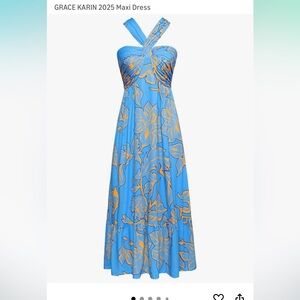 Grace Karin (Amazon) Blue and Orange Floral Maxi Dress